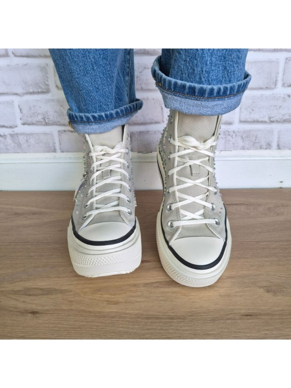 ⭐Converse Chuck Lift Double Stack Beading Sz 7 Womens shoes Sneaker Gray A19339C - Picture 3 of 13